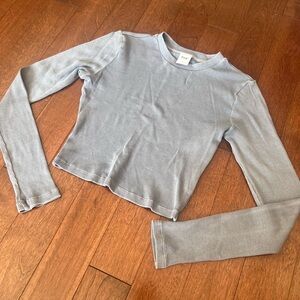 TNA Grey/Blue Ribbed Crew Neck Crop Top
